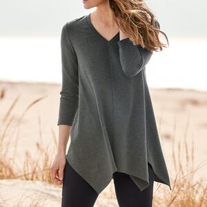 Garnet Hill Pop-Over V-neck Handkerchief Hem Tunic Lagenlook Artsy Soft